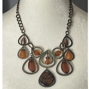 Ruby Rd Beaded Statement Necklace Bronze Tone Amber Brown Stones